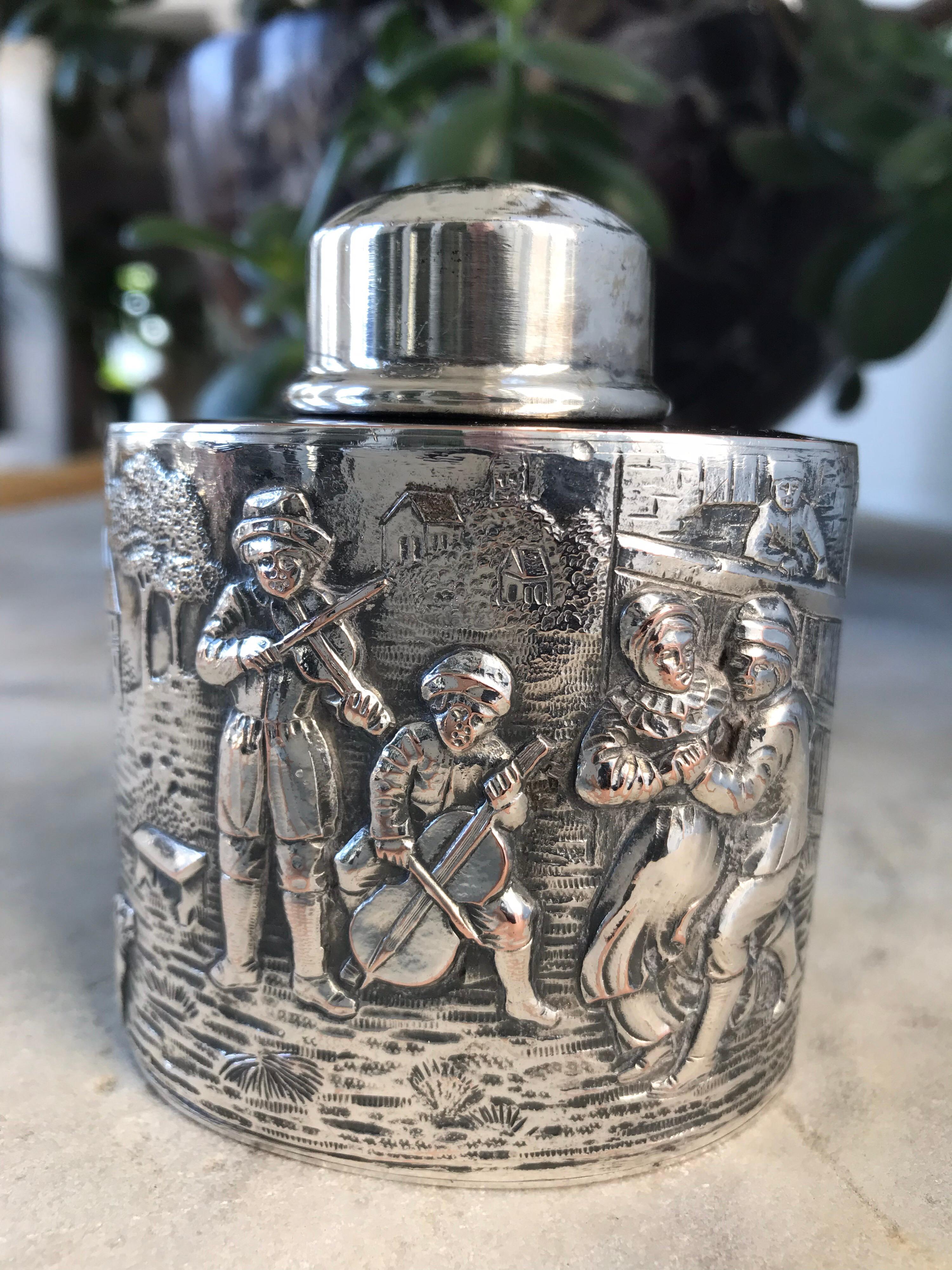 Silber Teedose (Niederländisch Kolonial) im Angebot