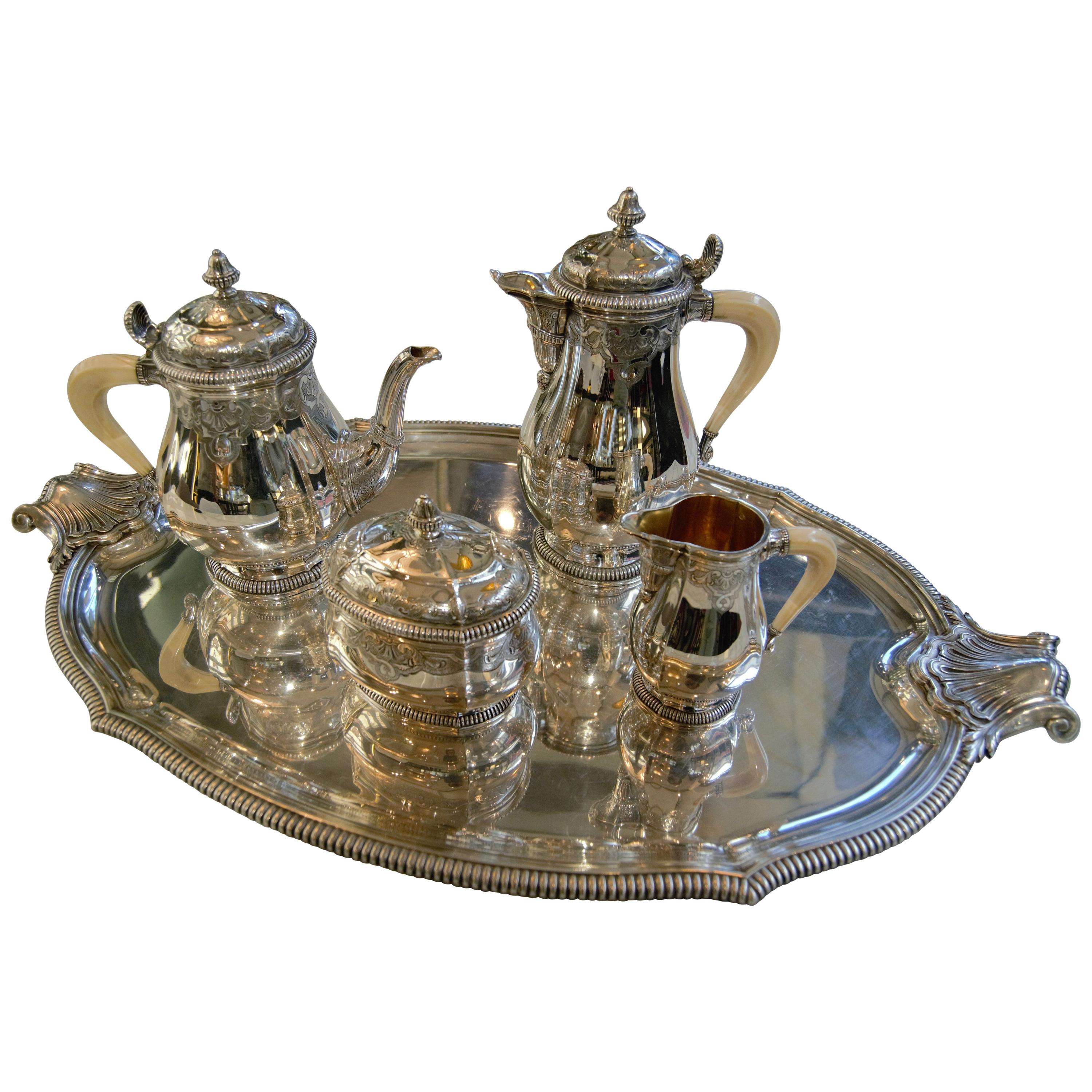 Silver Tea / Coffee Set 4 Pieces and tray