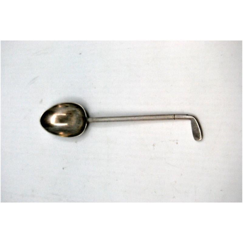 Silver teaspoon shaped like a golf club handle en venta 2