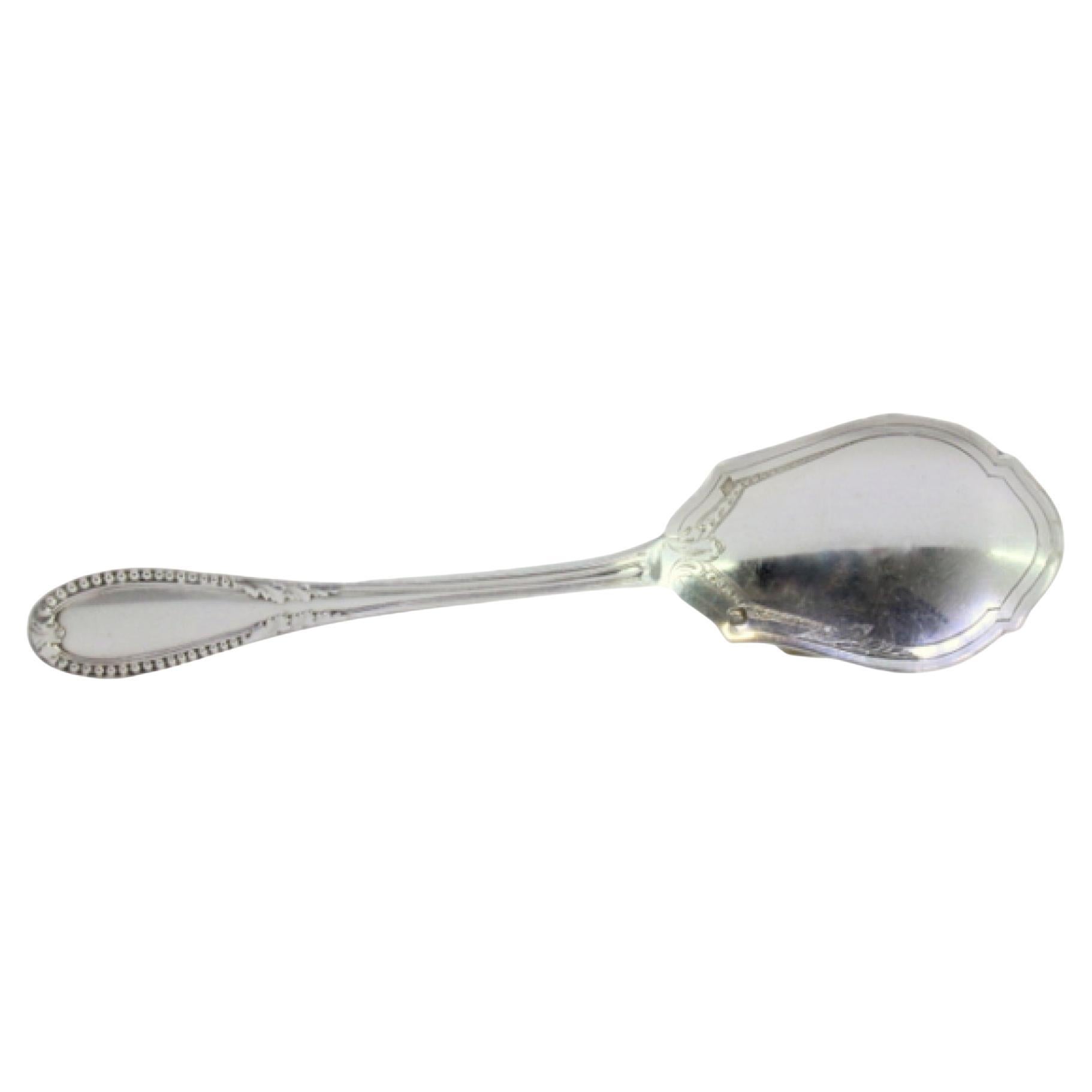 Silver teaspoon with pearls on the handle and engraved ladle