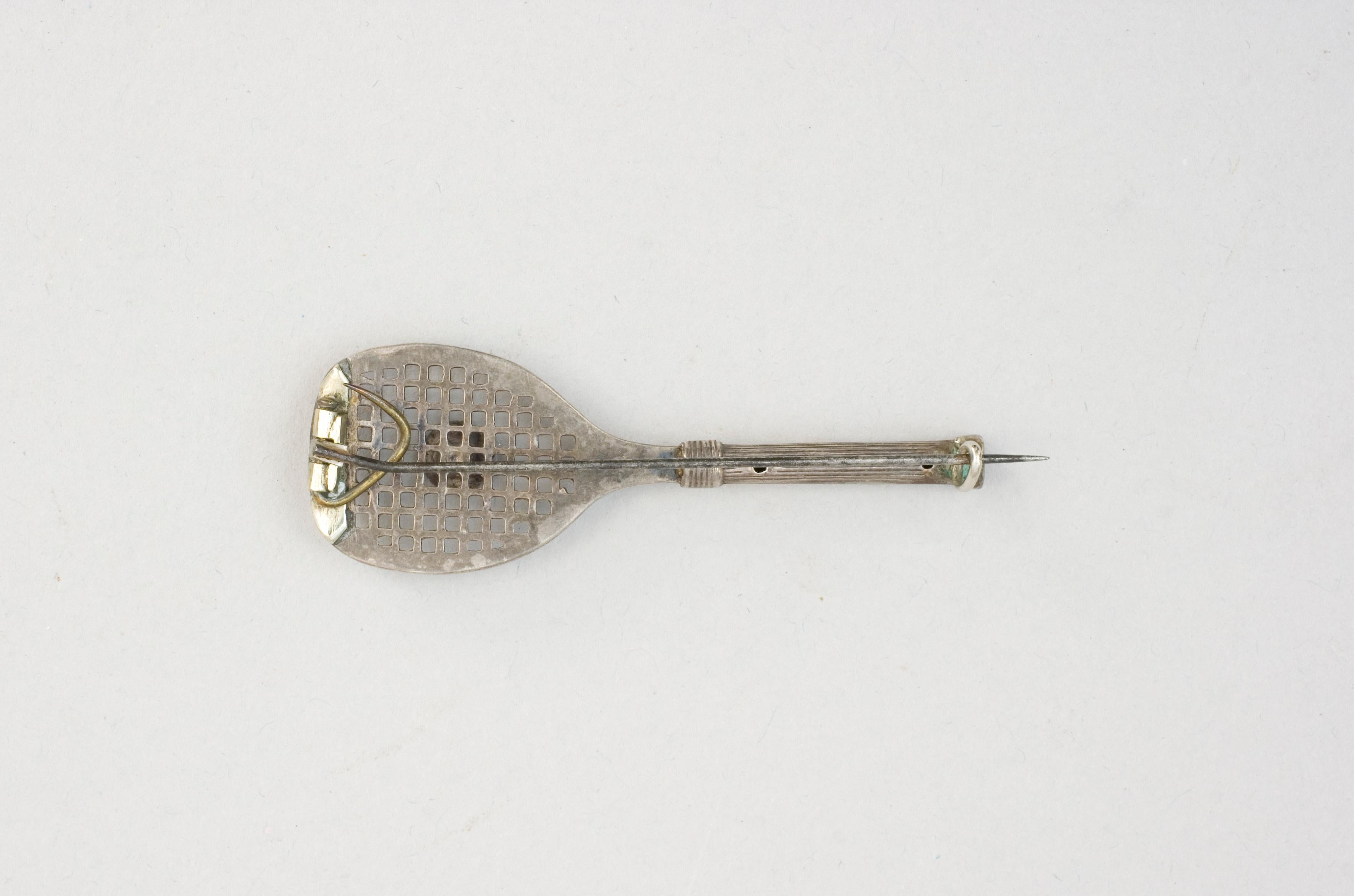 Late 19th Century Silver Tennis Racket Brooch For Sale