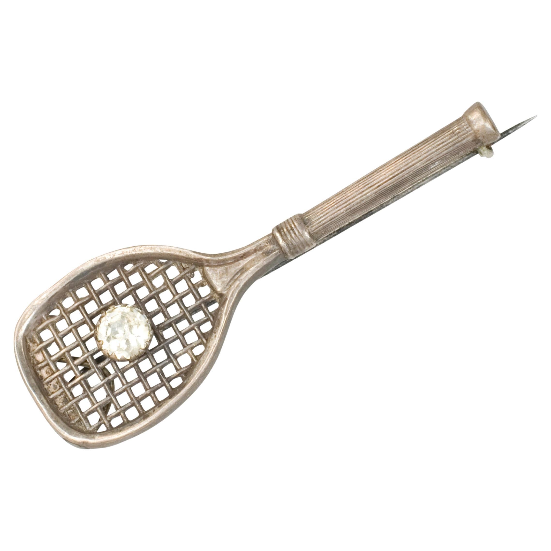 Silver Tennis Racket Brooch For Sale