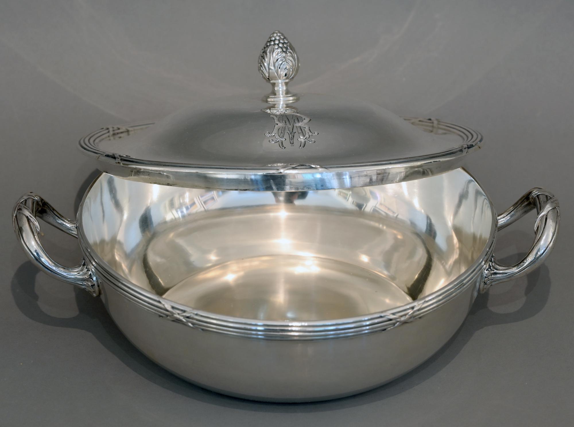 19th Century Silver Terrine Silver 900 Classical Decor circa 1870 German  1.65 Kilo Silver