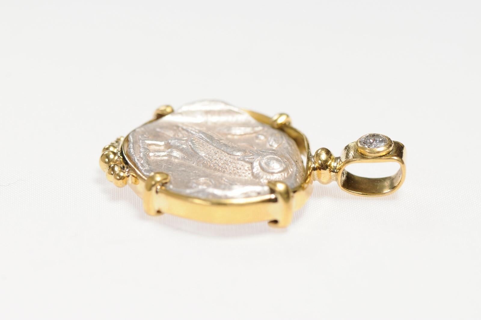 Silver Tetradrachm Owl Pendant w/Diamond For Sale 2