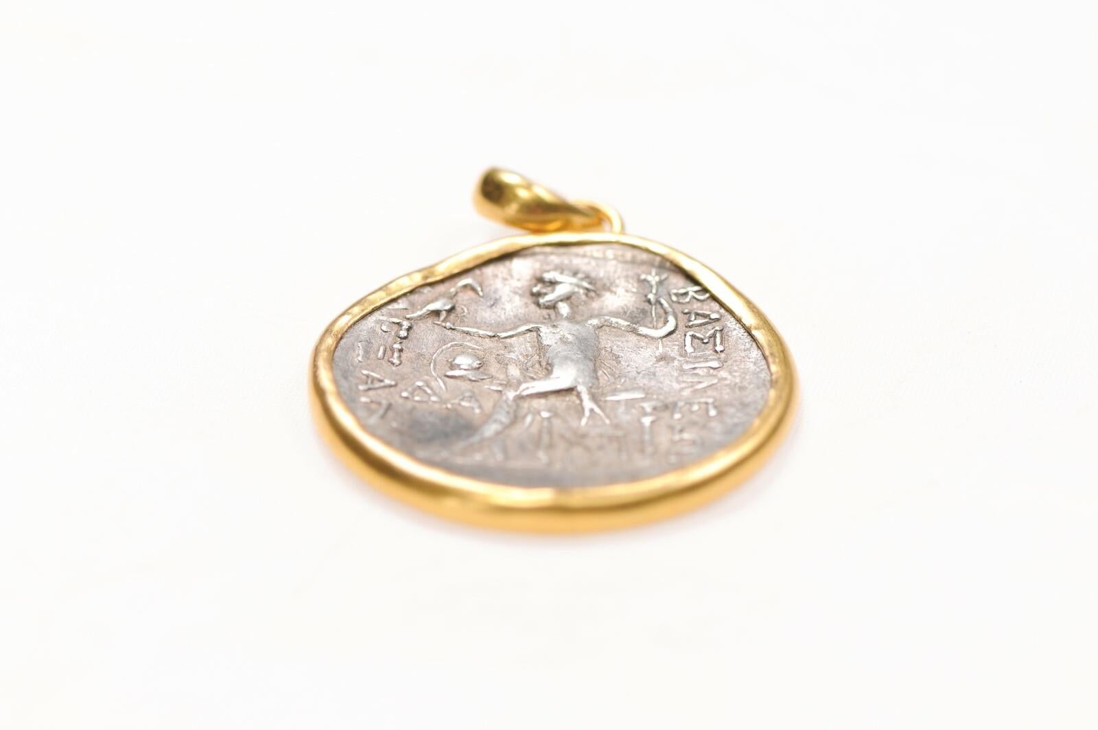 Tetradracma d'argento Alexander il Grande con bordo in oro 22k in vendita 5