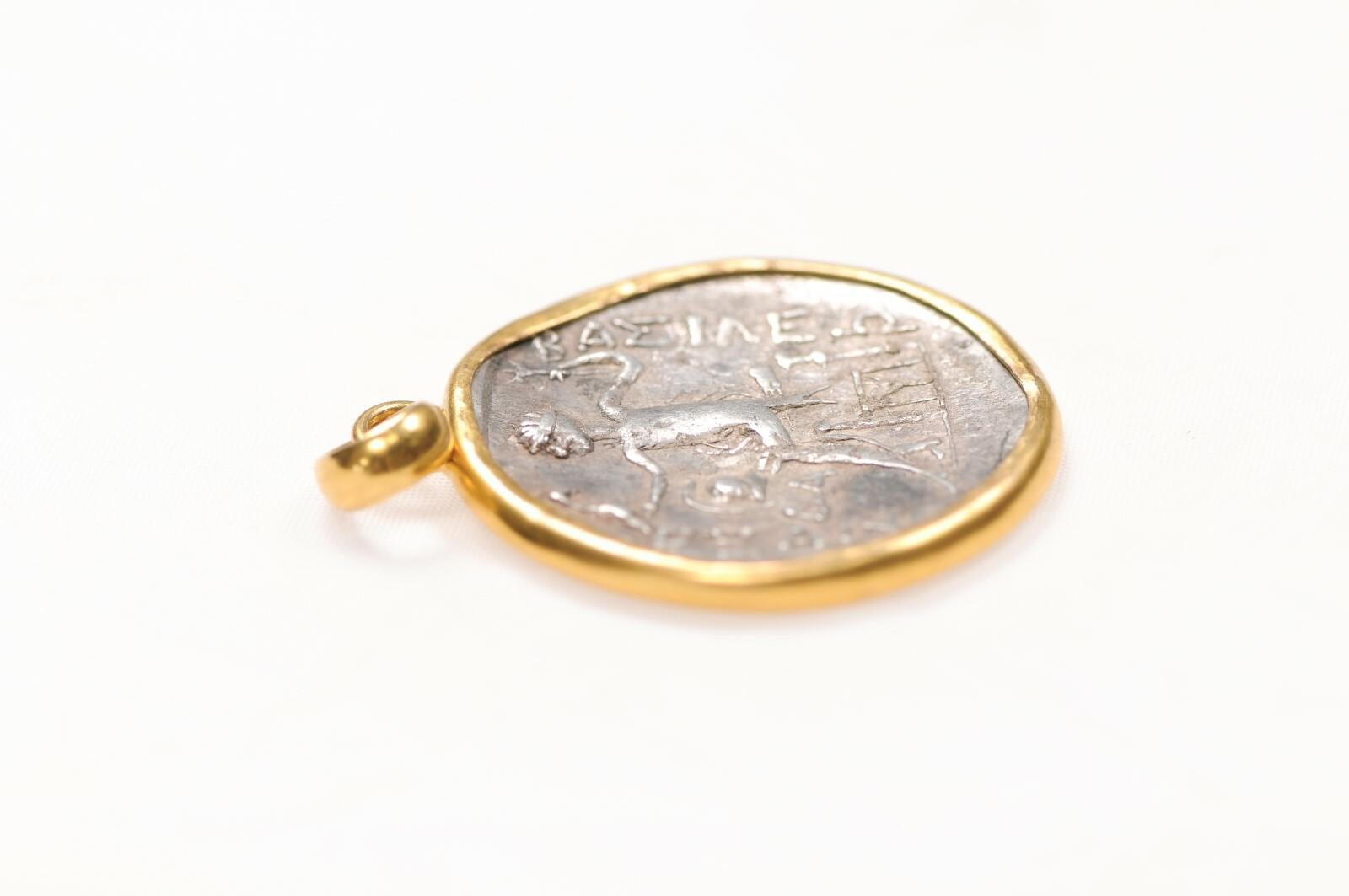 Tetradracma d'argento Alexander il Grande con bordo in oro 22k in vendita 6