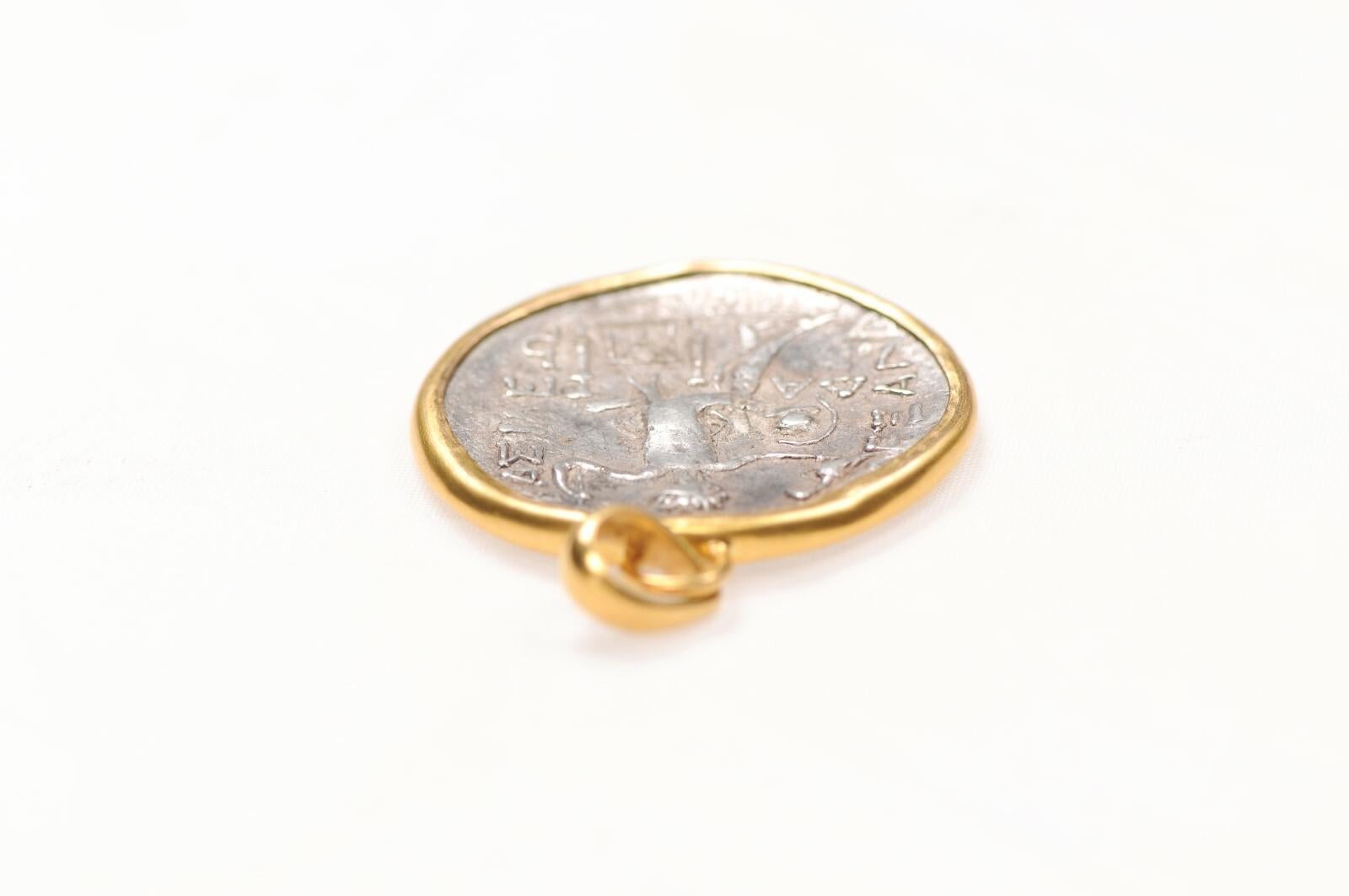 Tetradracma d'argento Alexander il Grande con bordo in oro 22k in vendita 7