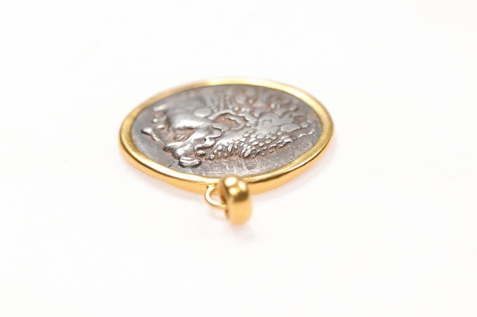 Tetradracma d'argento Alexander il Grande con bordo in oro 22k in vendita 1