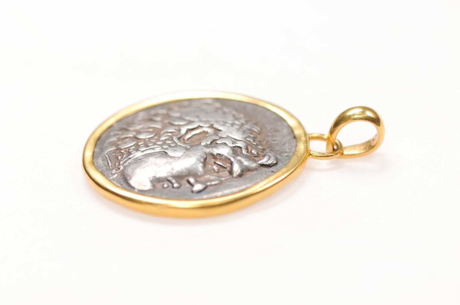 Tetradracma d'argento Alexander il Grande con bordo in oro 22k in vendita 2