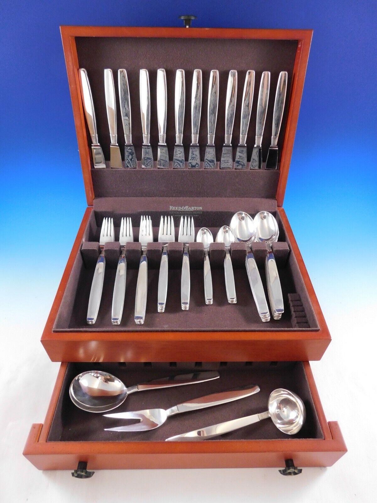 Mid-Century Modern Silver Thread by Franz Hingelberg Danish sterling silver Flatware set - 63 pieces. The pattern design has the appearance of thread being 