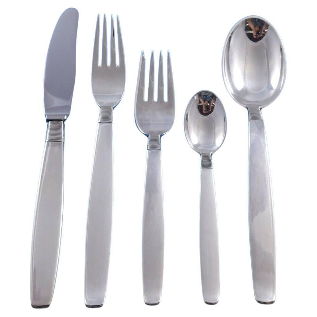 Silver Thread by Hingelberg Danish Sterling Silver Flatware Set Service 63 pcs For Sale