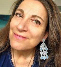 Silver Thread Swarovski Crystals Crochet Chandelier Earrings