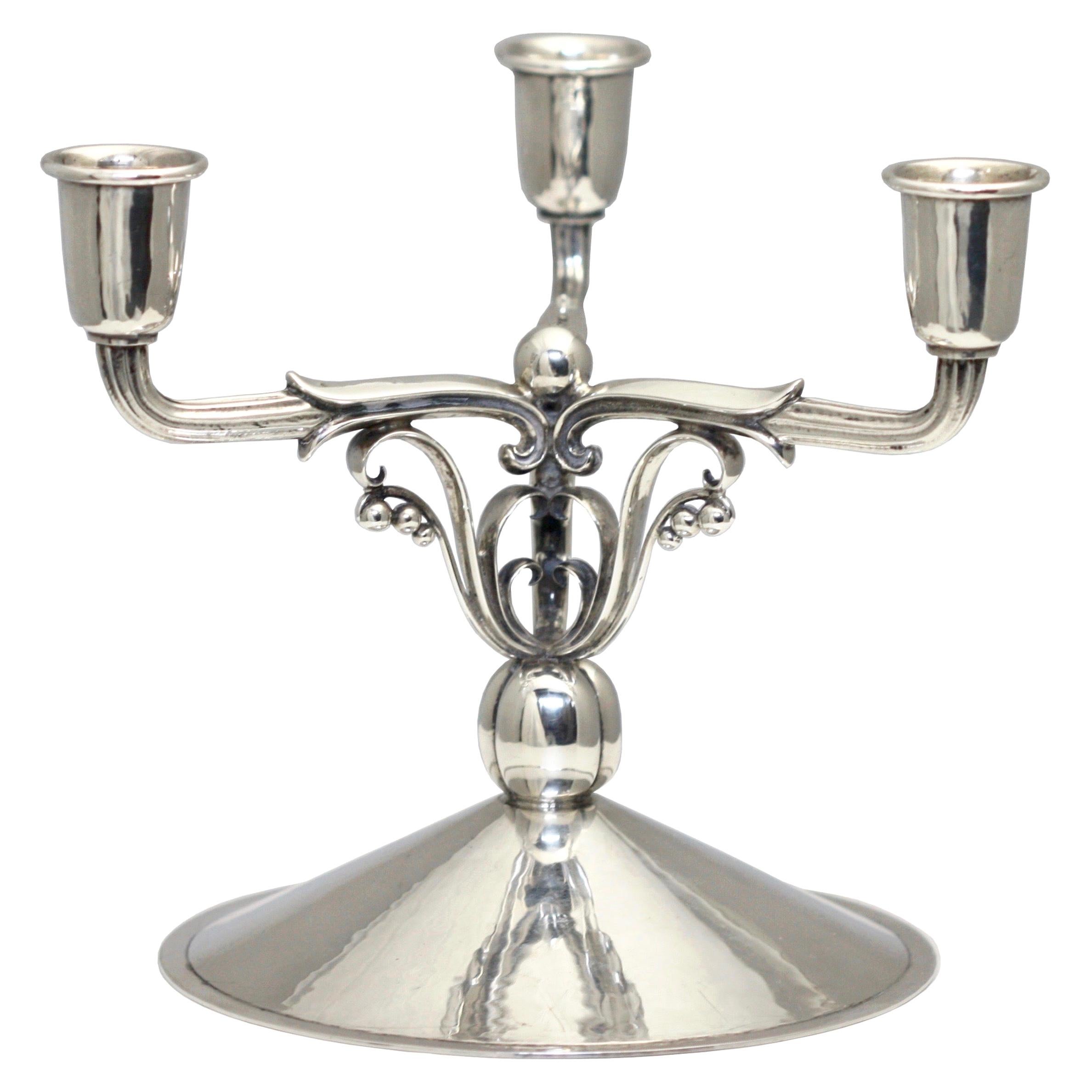 Silver Three-Light Candelabrum For Sale