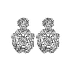 Silver Tia Flower Lace Crochet Drop Earrings
