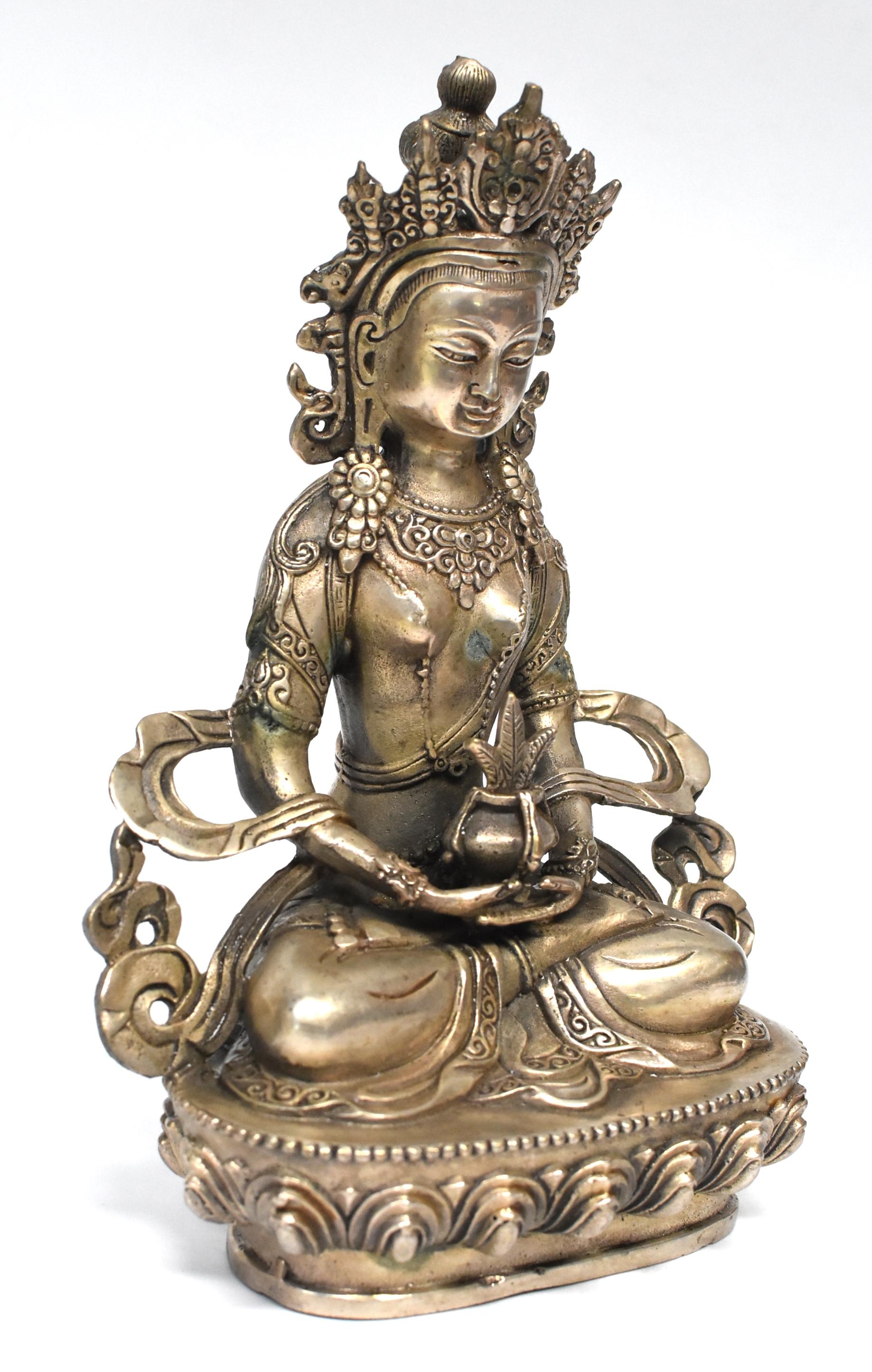 Silvered Silver Tibetan Amitayus Buddha