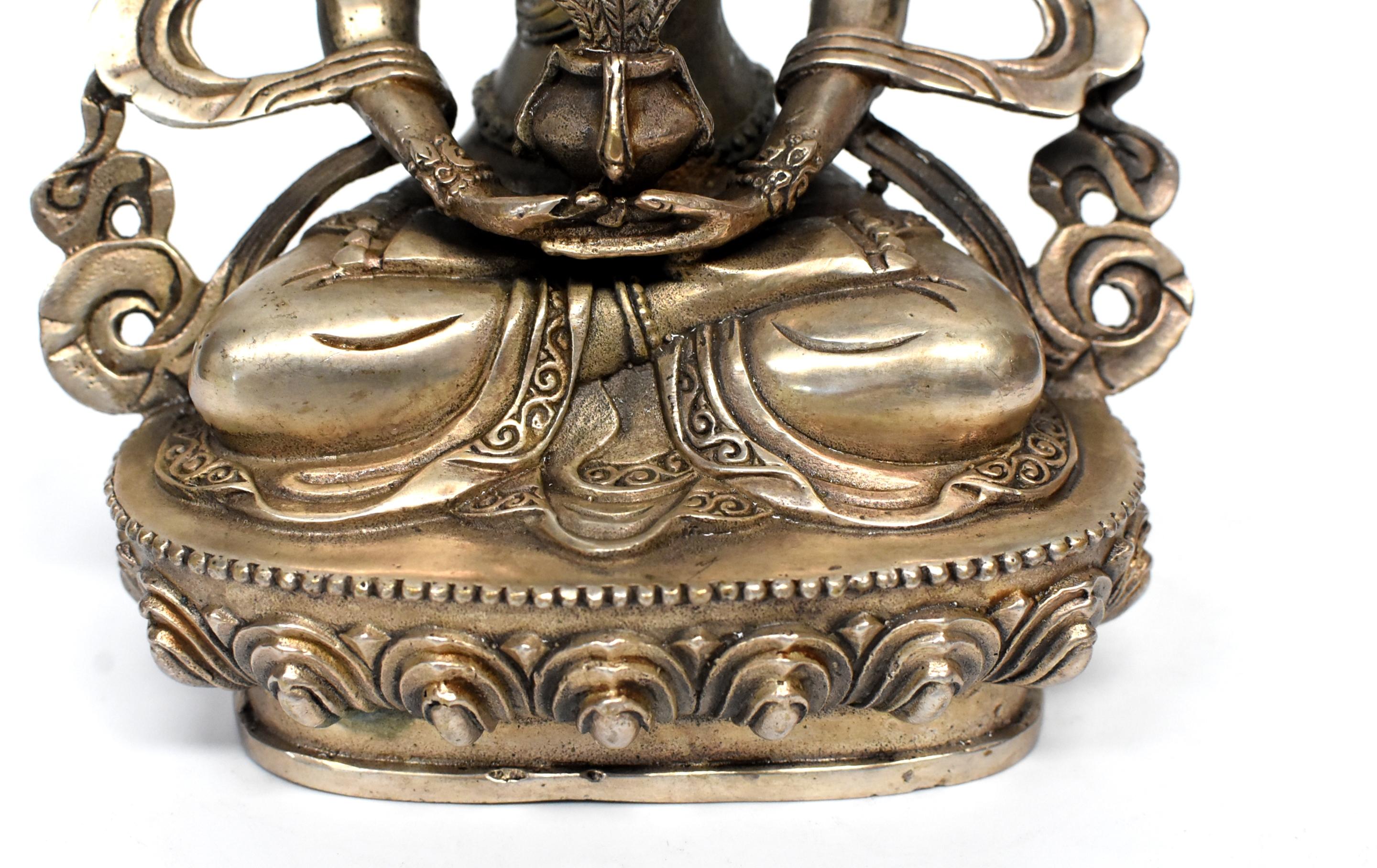 Bronze Silver Tibetan Amitayus Buddha