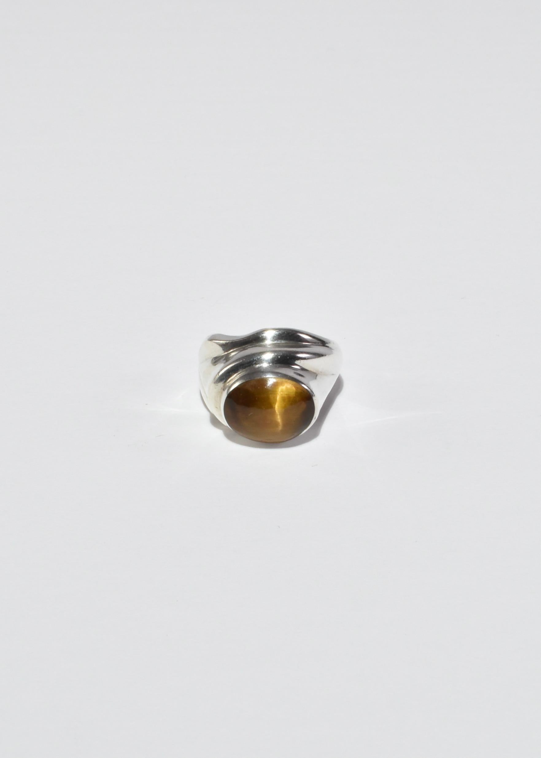 Modernist Silver Tiger's Eye Ring For Sale