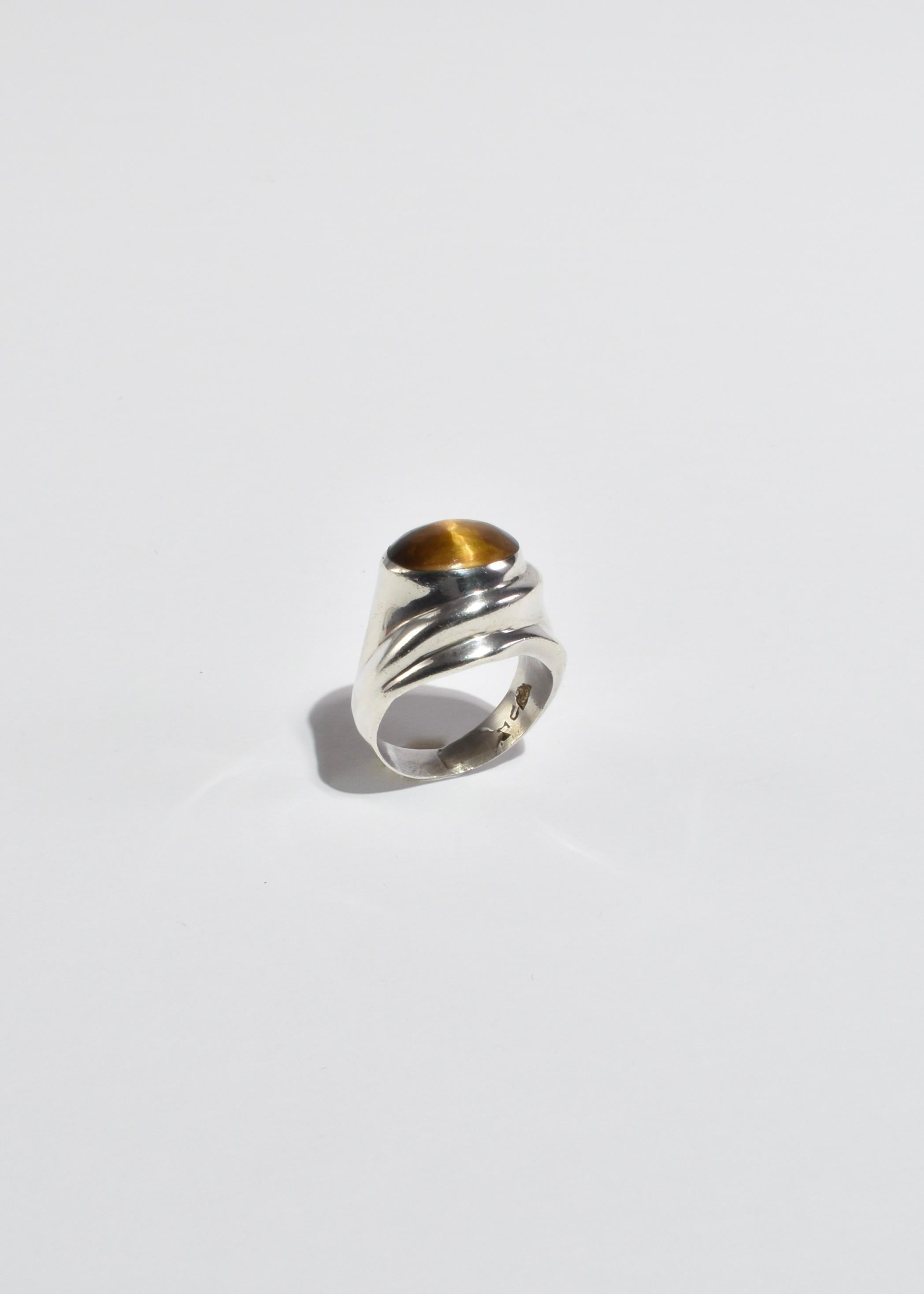 Cabochon Silver Tiger's Eye Ring For Sale