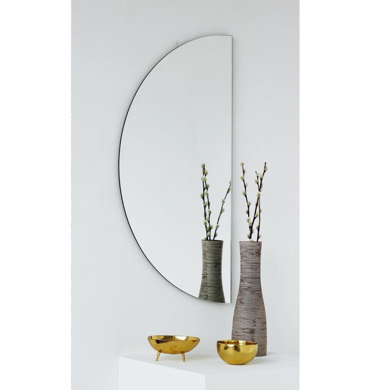 Modern Silver Tinted Mirror Orbis Half Circular Small Wall Mirror