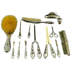 Antique Silver toiletries Set, Birmingham, Levi & Salaman, circa Early 20th Century