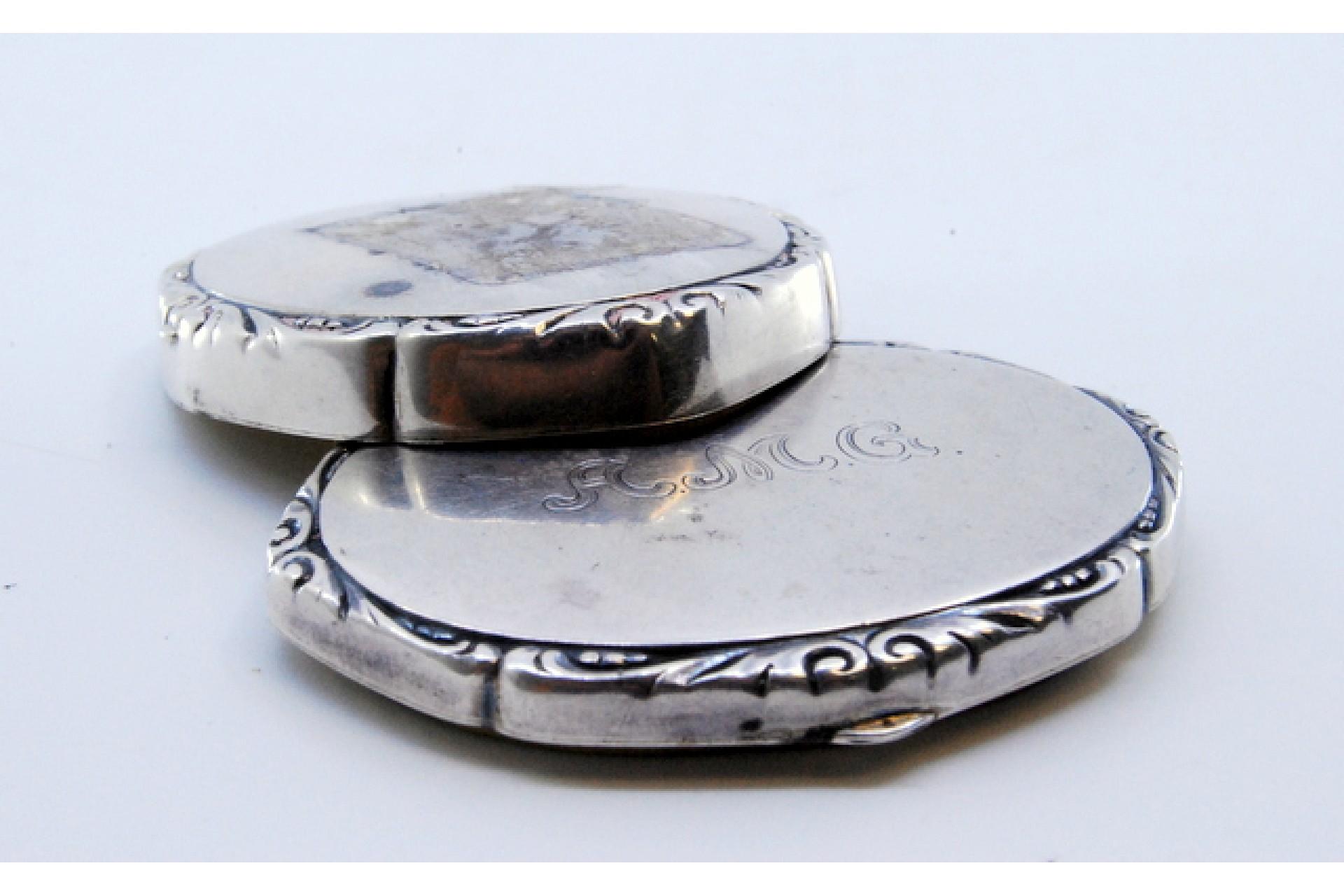 20th Century Silver toiletry box w/ mirror inside & bordered w/ a trim on the hinged lid For Sale