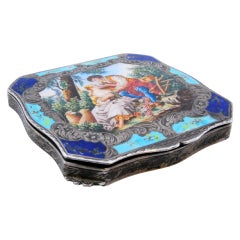 Silver toiletry box with garlands and gallant enamel scene