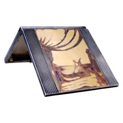 Antique Silver toiletry box with gold accents, Egyptian boat figure and stones