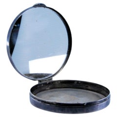 Silver toiletry box with mirror, vortex enameled lid