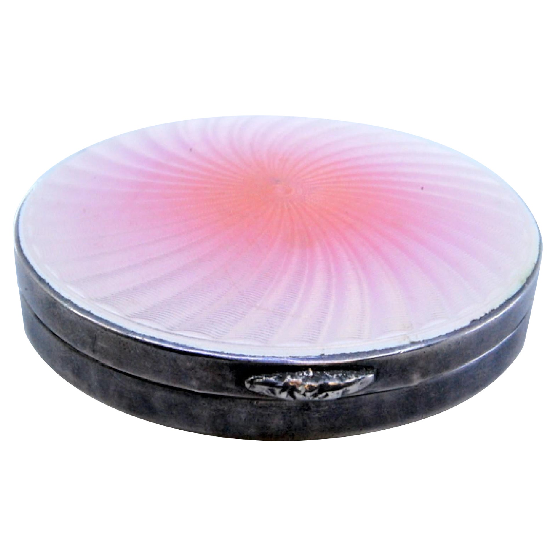 Silver toiletry box with mirror, vortex enameled lid