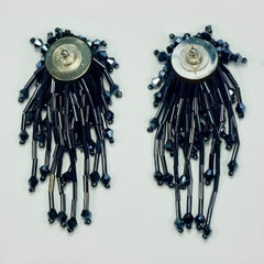 Silver Tone and Grey Glass Beaded Dangle Earrings