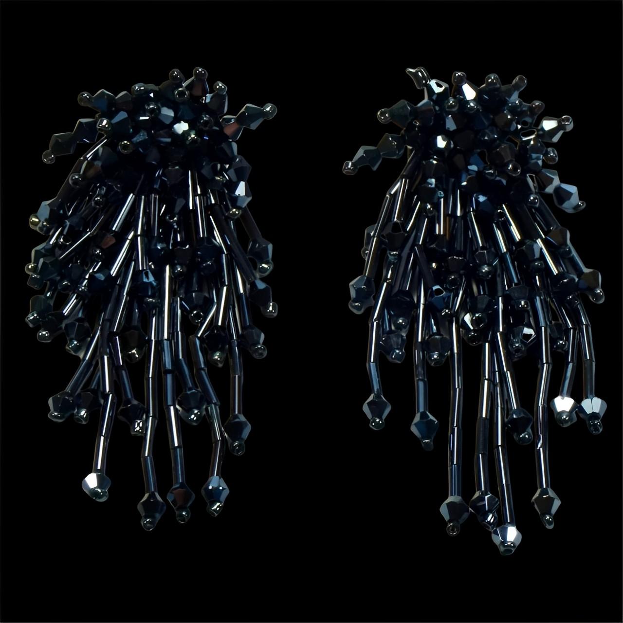 Silver Tone and Grey Glass Beaded Dangle Earrings For Sale 2