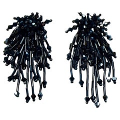 Silver Tone and Grey Glass Beaded Dangle Earrings