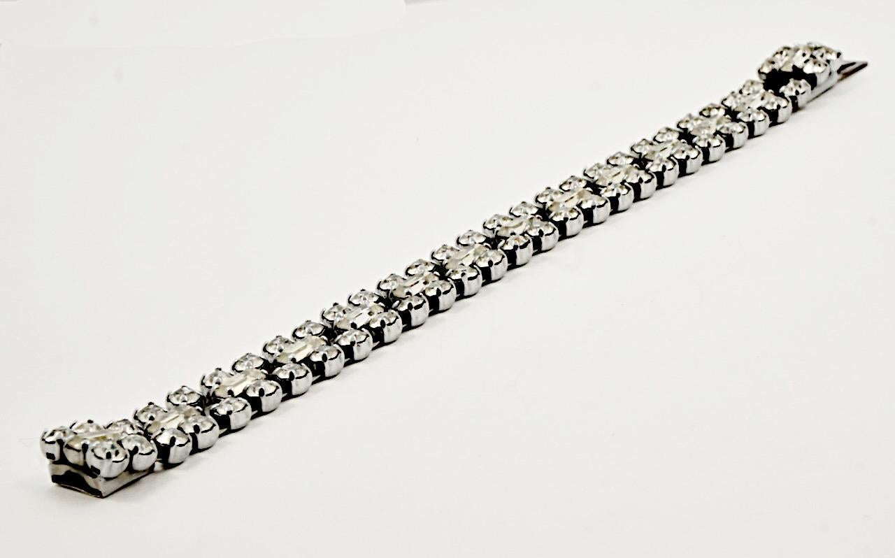 Women's or Men's Silver Tone and Rhinestones Bracelet circa 1950s For Sale