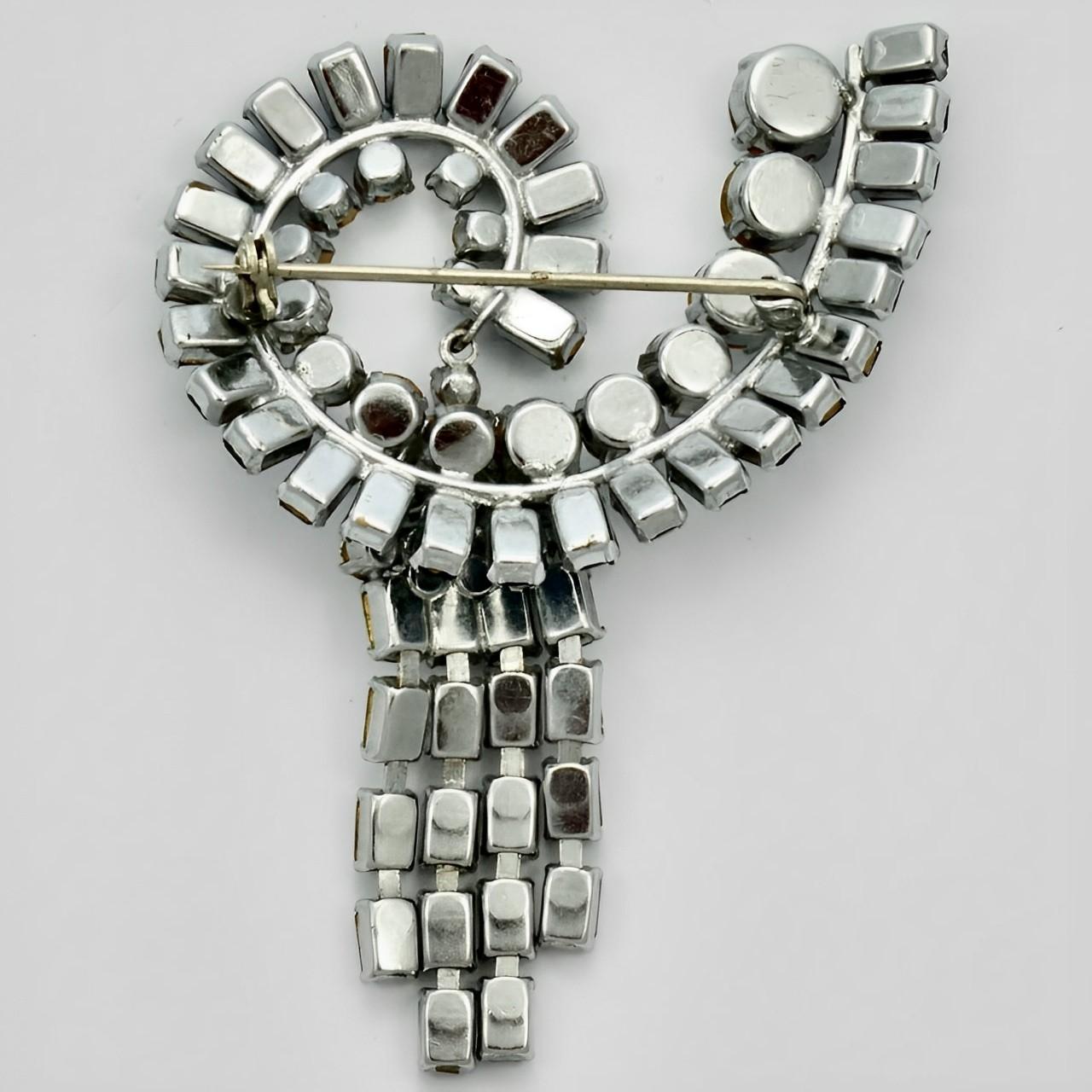 Silver Tone Brooch with Mid Blue and Clear Rhinestones circa 1960s For Sale 1