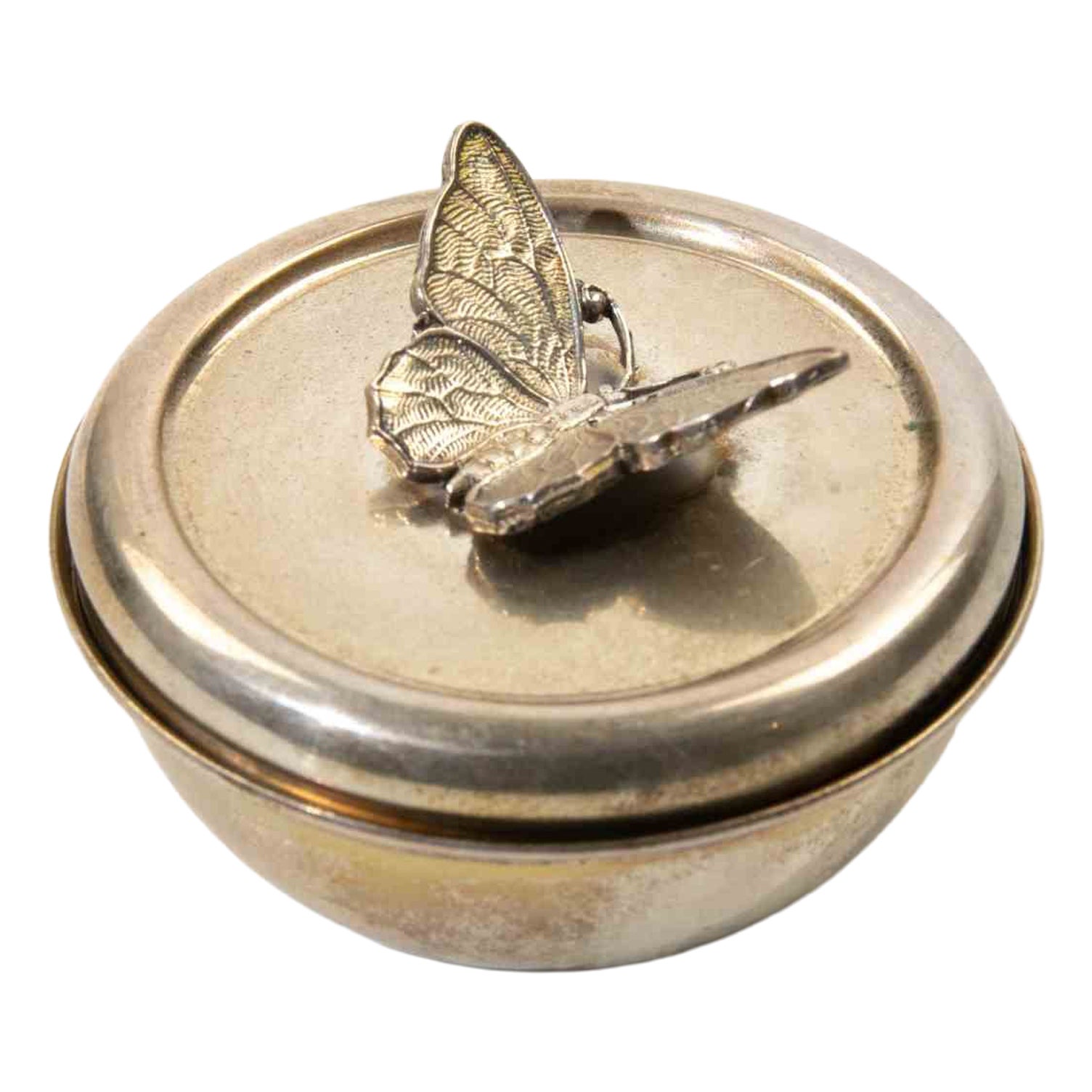 1970s Vintage Silver-Tone Butterfly Lidded Bowl, Italian Modern Design For Sale