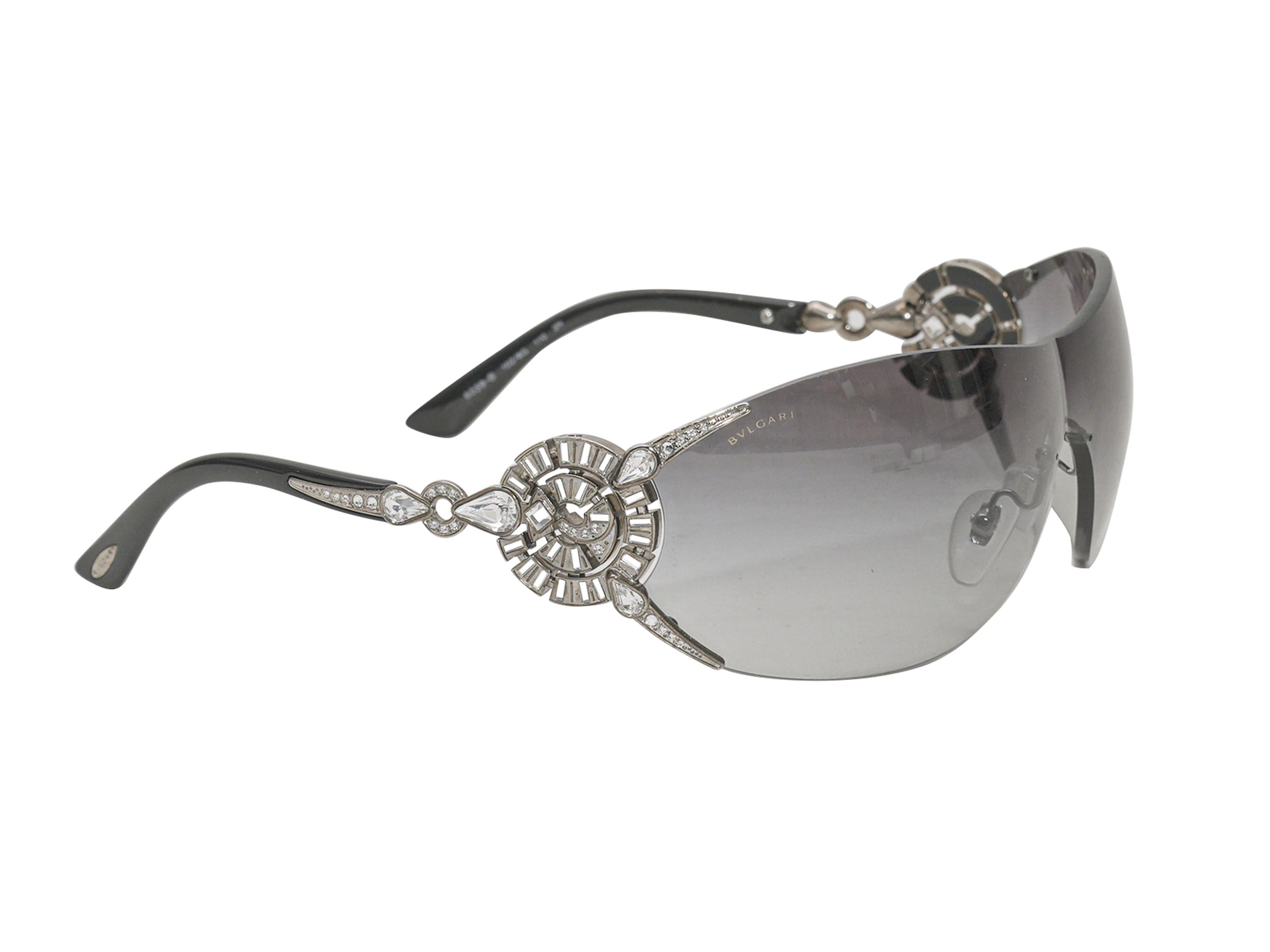 Gray Silver-Tone Bvlgari Crystal-Embellished Wrap Sunglasses For Sale