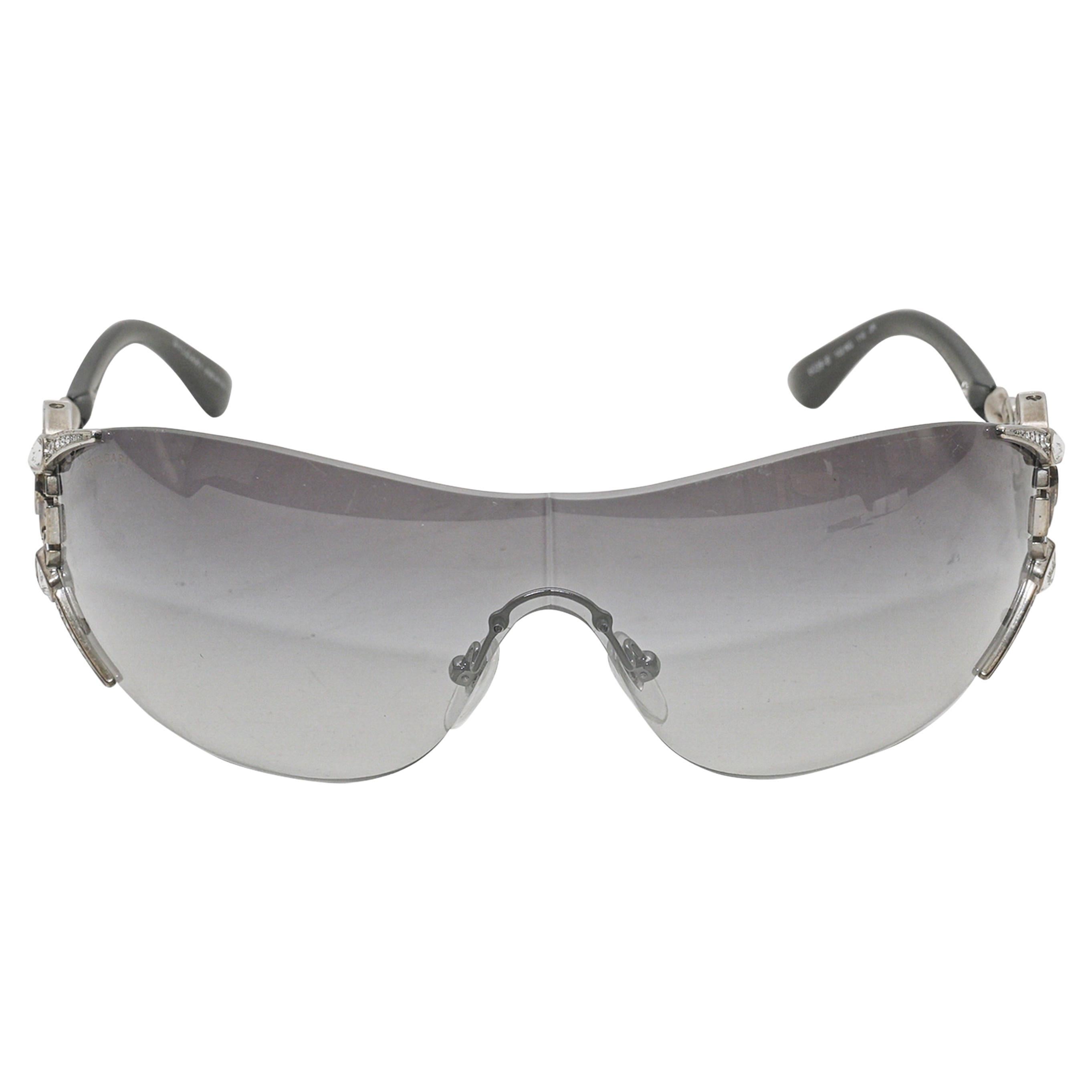 Silver-Tone Bvlgari Crystal-Embellished Wrap Sunglasses For Sale