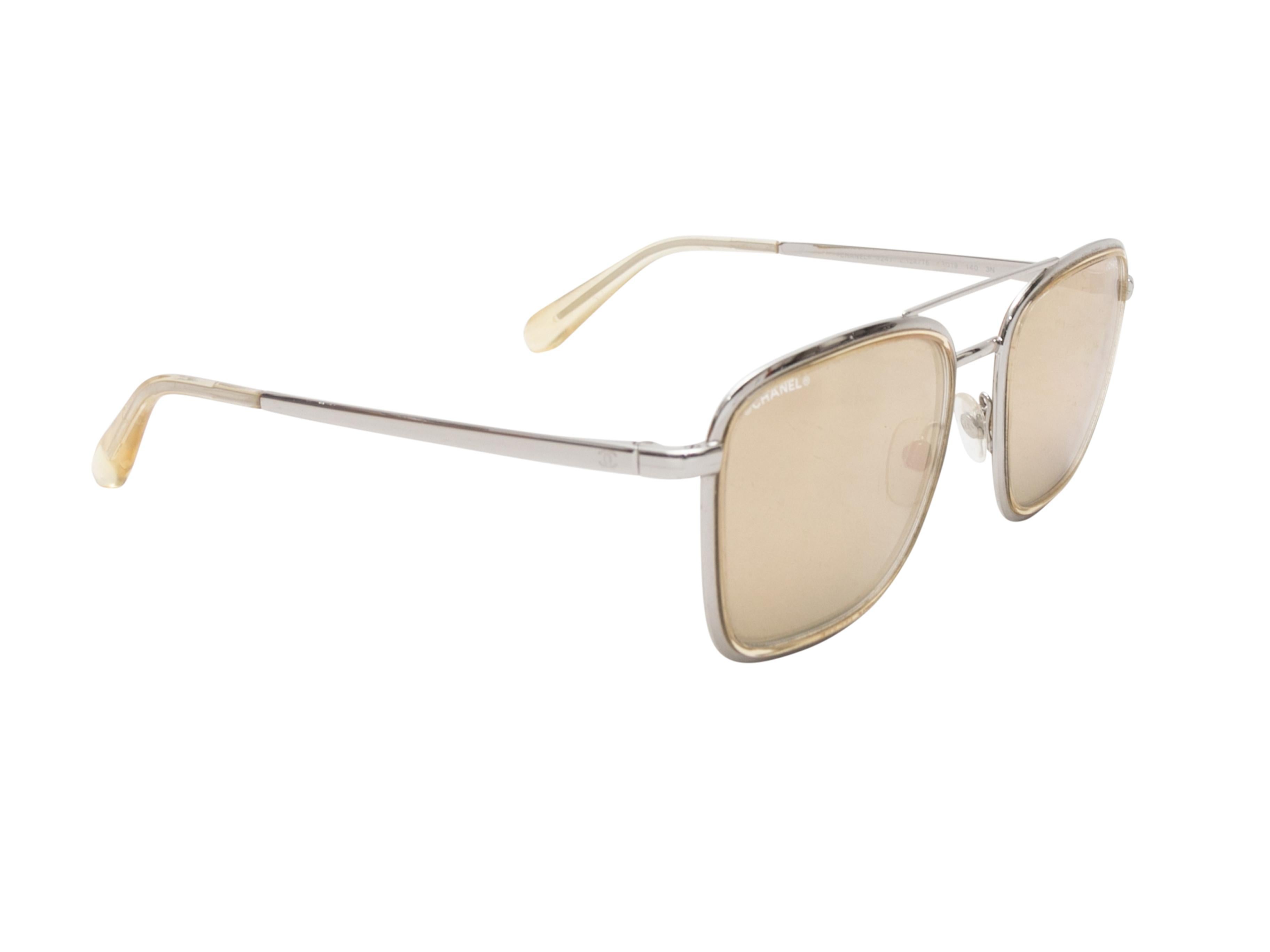 Silver-Tone Chanel Aviator Sunglasses In Good Condition For Sale In New York, NY