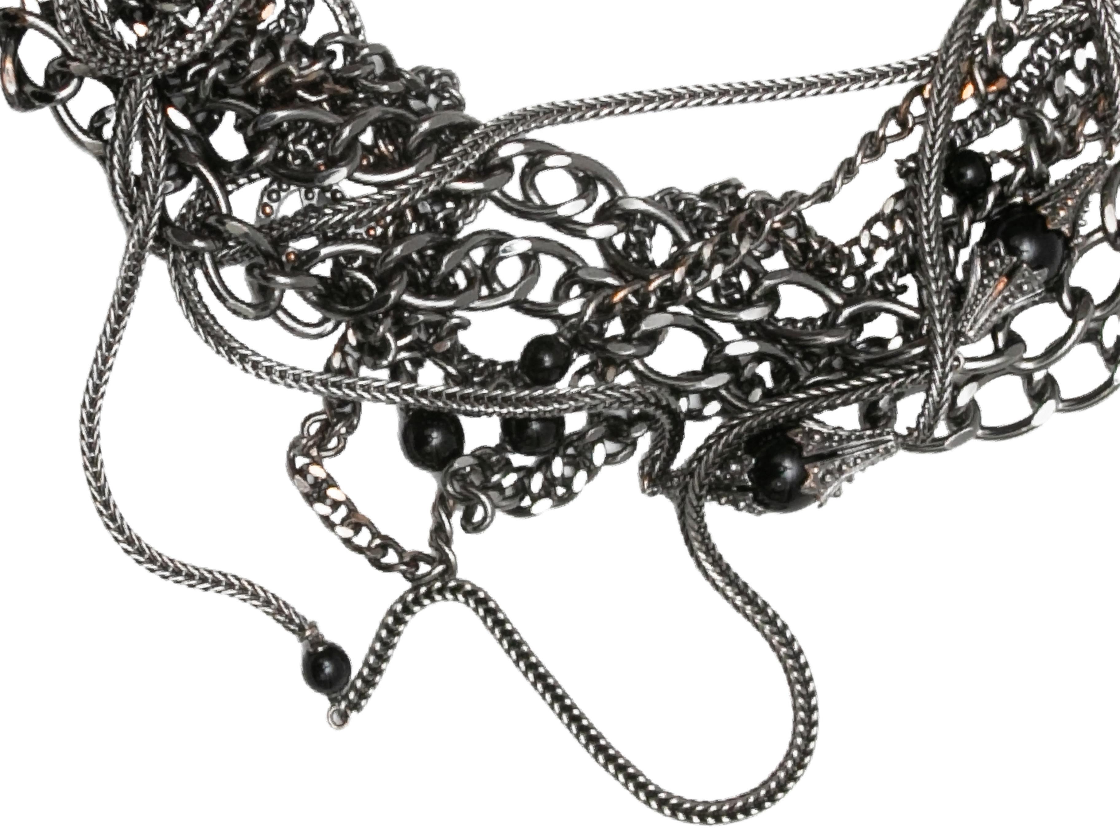 Silver-tone multistrand chain-link and black bead belt by Chanel. Lobster claw clasp closure. 5.5