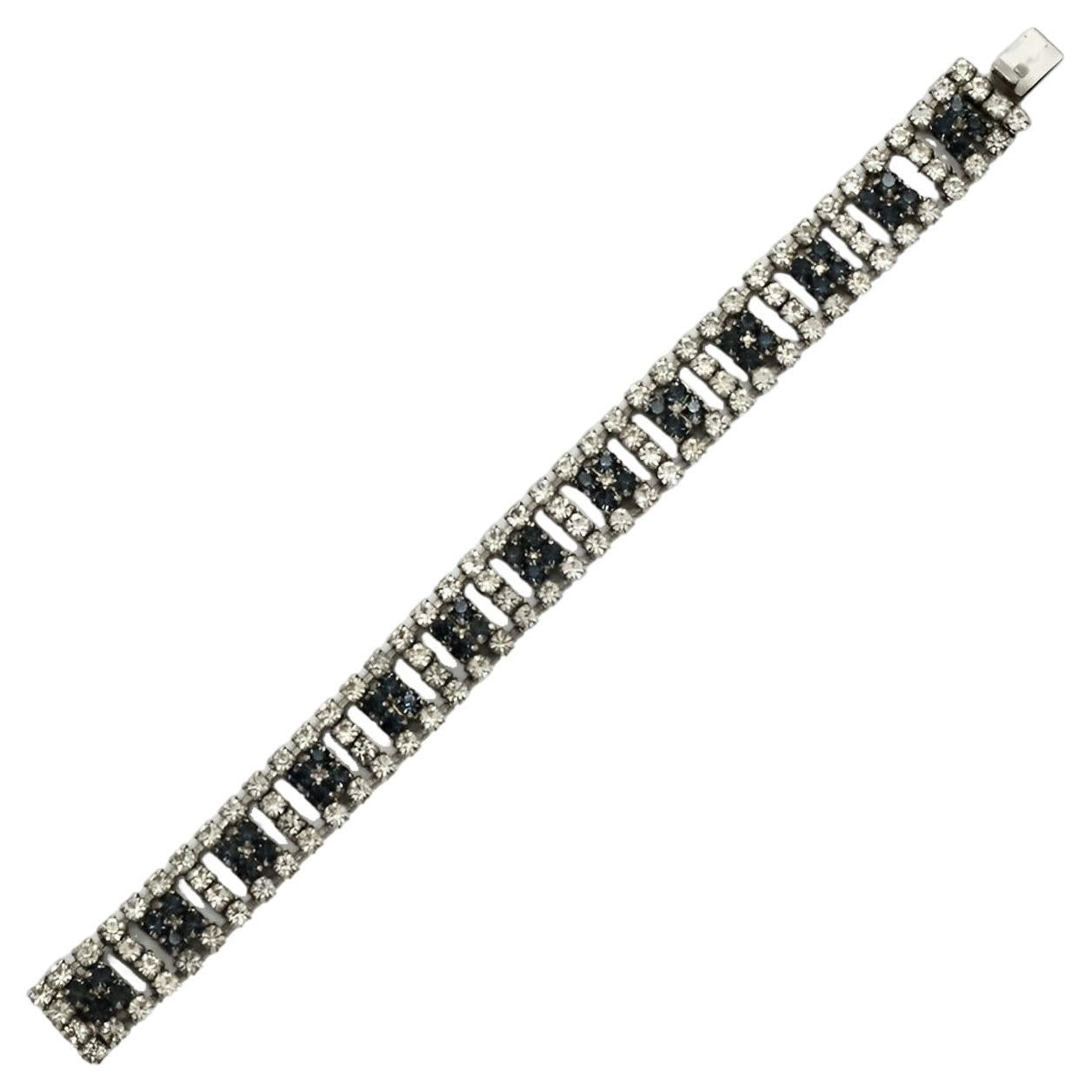 Silver Tone Clear and Blue Rhinestones Bracelet circa 1950s For Sale
