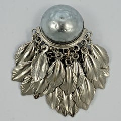 Silver Tone Grey Baroque Pearl Feather and Chain Drop Clip On Earrings