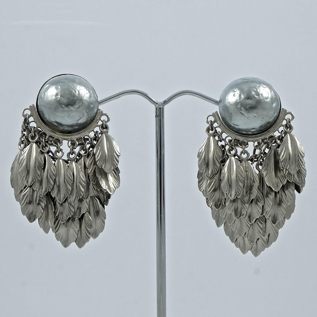grey pearl clip on earrings