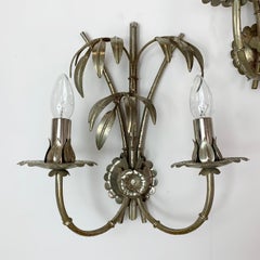 Silver Tone Hans Kogl Bamboo and Palm Leaf Wall Lights