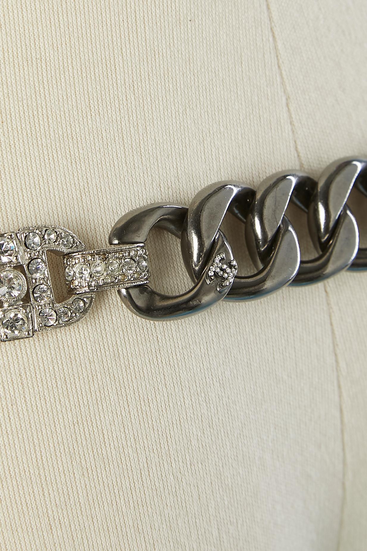 Silver-tone metal chain and rhinestone belt Chanel For Sale 1