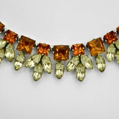 Silver Tone Orange and Lemon Rhinestone Collar / Necklace circa 1950s