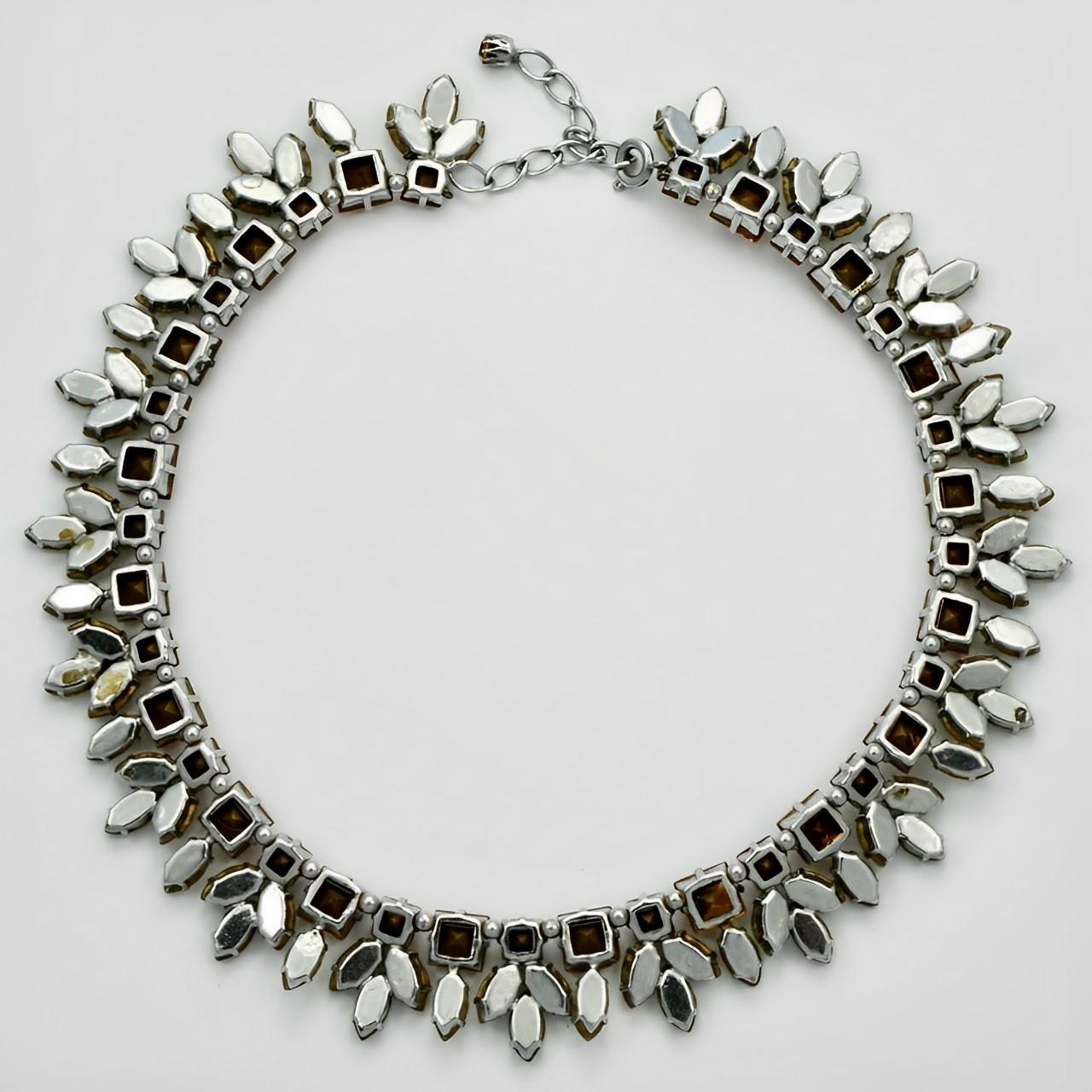 Women's Silver Tone Orange and Lemon Rhinestone Collar / Necklace circa 1950s For Sale
