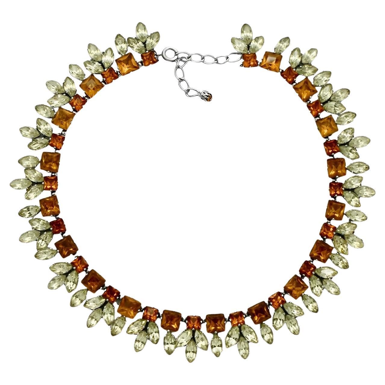 Silver Tone Orange and Lemon Rhinestone Collar / Necklace circa 1950s For Sale