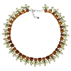Silver Tone Orange and Lemon Rhinestone Collar / Necklace circa 1950s