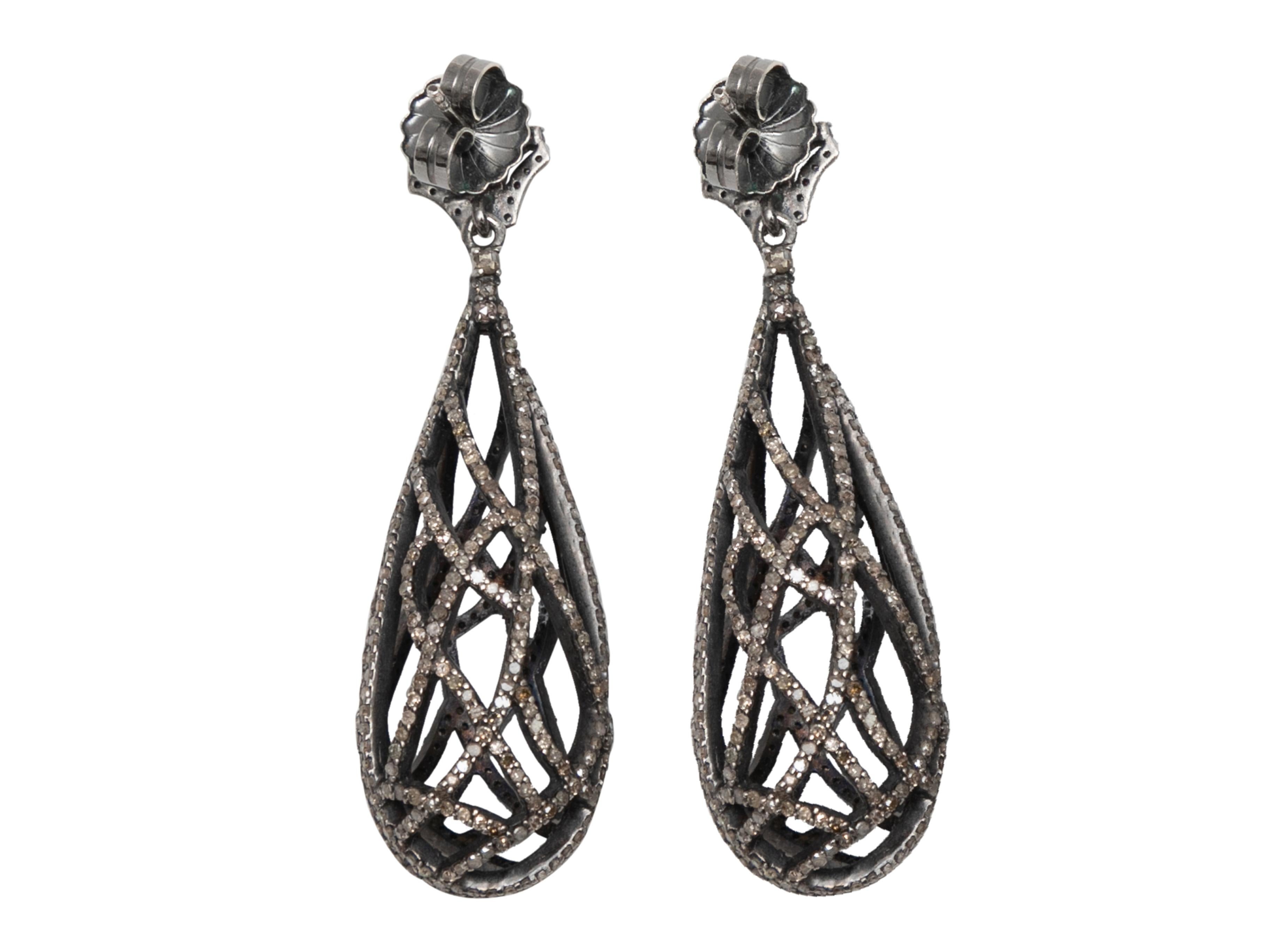 Silver-tone and pave diamond pierced teardrop earrings by Bavna. 0.75
