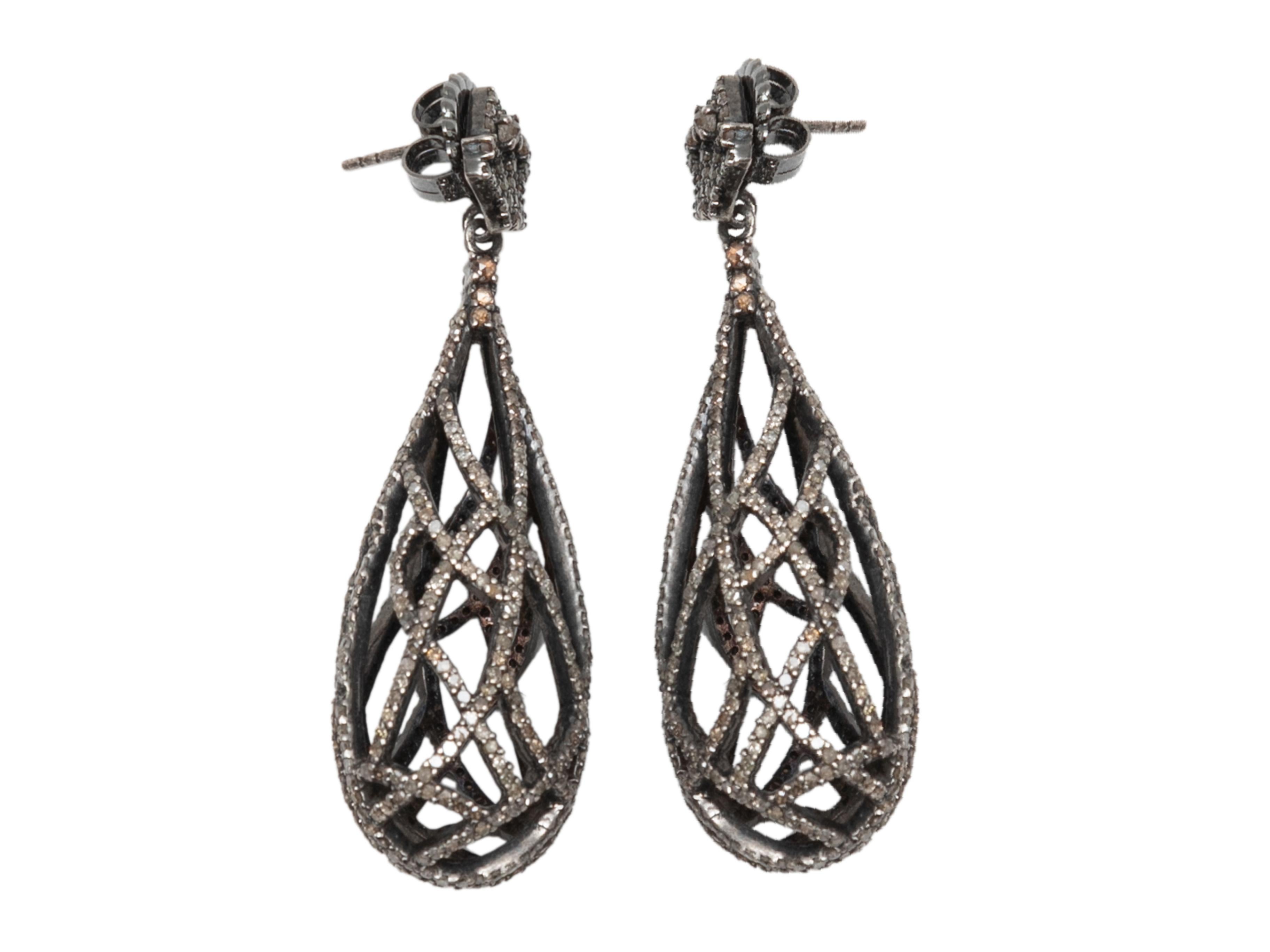 Silver-Tone & Pave Diamond Bavna Teardrop Pierced Earrings In Good Condition For Sale In New York, NY